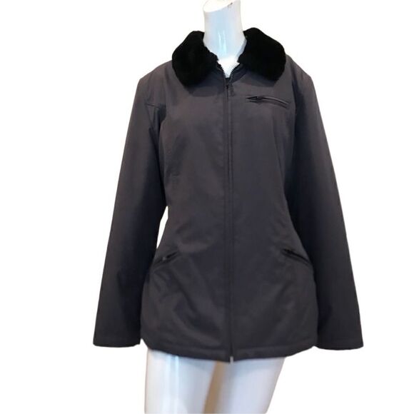 Gallery Gray Jacket with black faux fur collar Sz.M - Picture 3 of 5